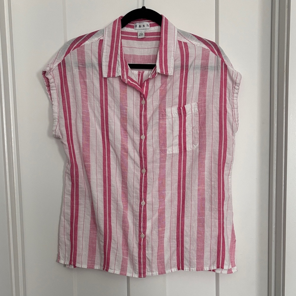 Dash Women's Striped Button Down Shirt - Pink and White